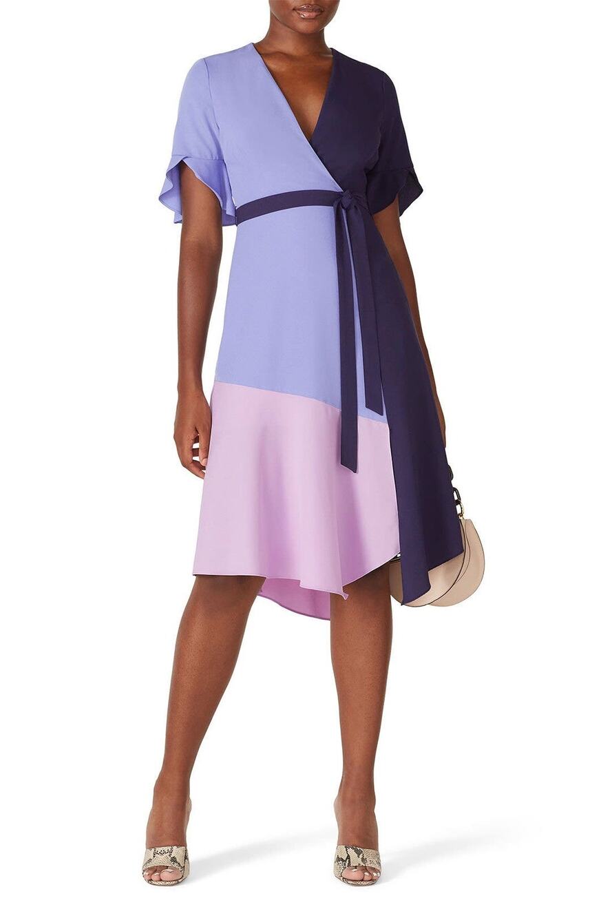 Hutch Blue Colorblock Short Sleeve Faux Wrap Midi Dress Size XS